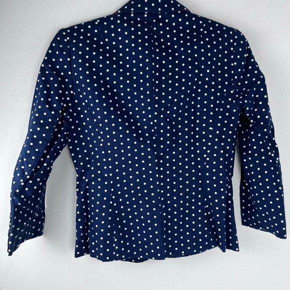 Banana Republic Blazer Womens XS Navy Blue White Polka Dot Linen Cotton Jacket - Picture 2 of 8